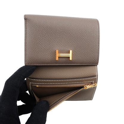 Hermes Trifold Wallet Bearn Combination Verso Etain Etoupe Gold Epsom