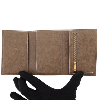 Hermes Trifold Wallet Bearn Combination Verso Etain Etoupe Gold Epsom