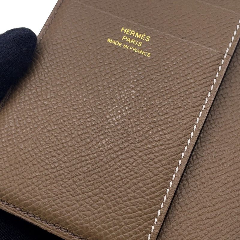 Hermes Trifold Wallet Bearn Combination Verso Etain Etoupe Gold Epsom