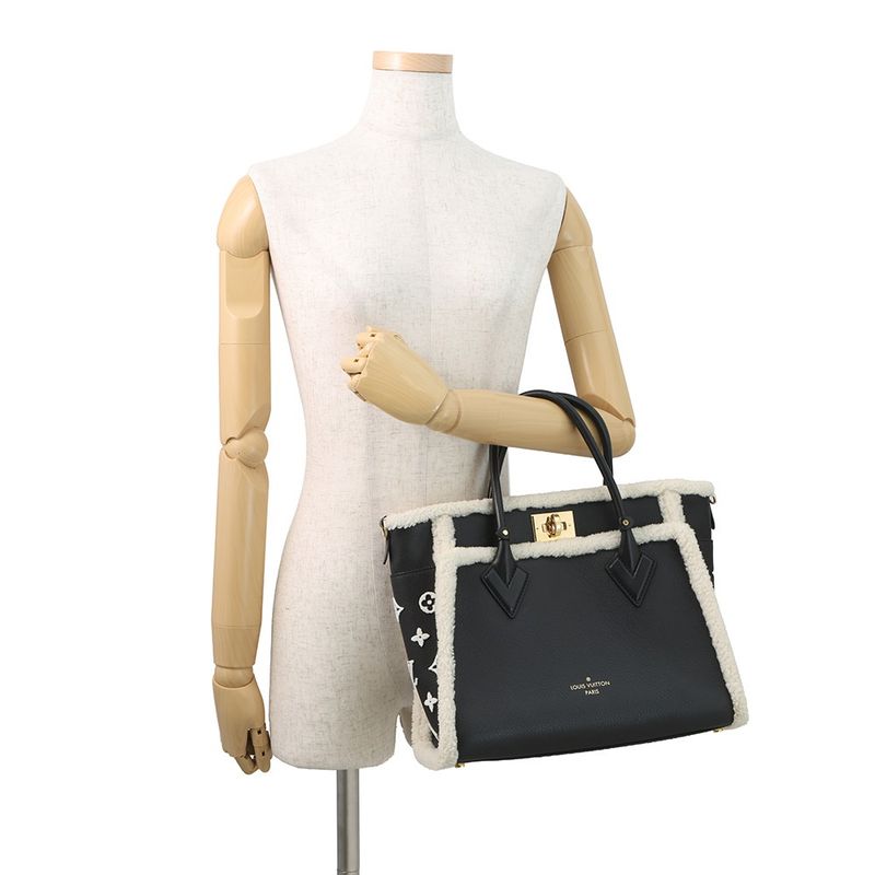 Louis Vuitton Handbag Shearling Calf Leather on My Side MM 2-Way Black