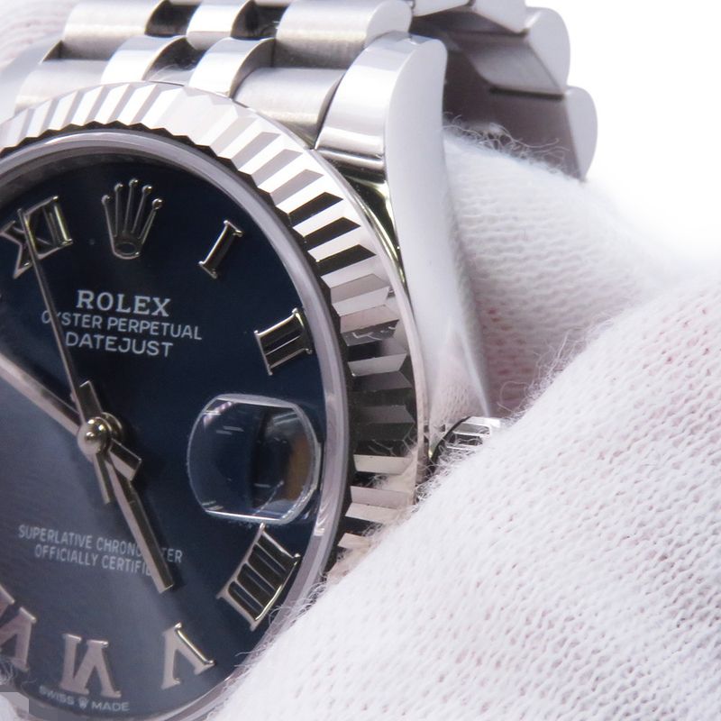 Rolex Datejust 31 SS 18k White Gold Roulette Watch Bright Blue Dial