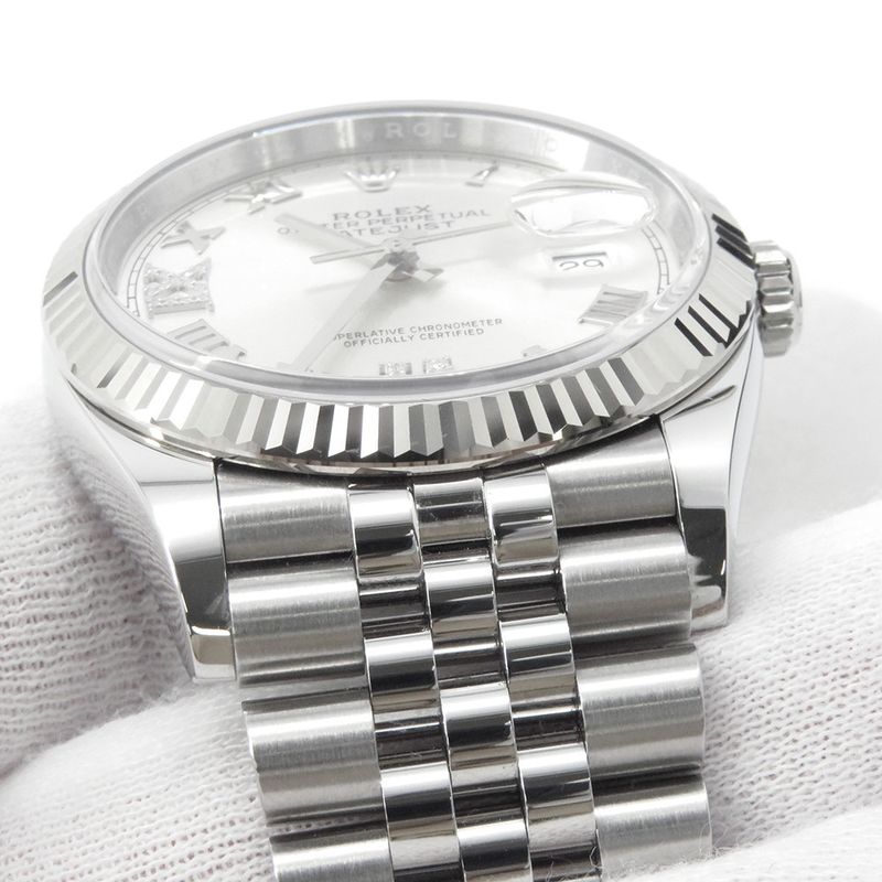Rolex Datejust 36 SS 18k White Gold Watch Silver Dial VI IX Diamond