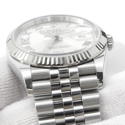 Rolex Datejust 36 SS 18k White Gold Watch Silver Dial VI IX Diamond