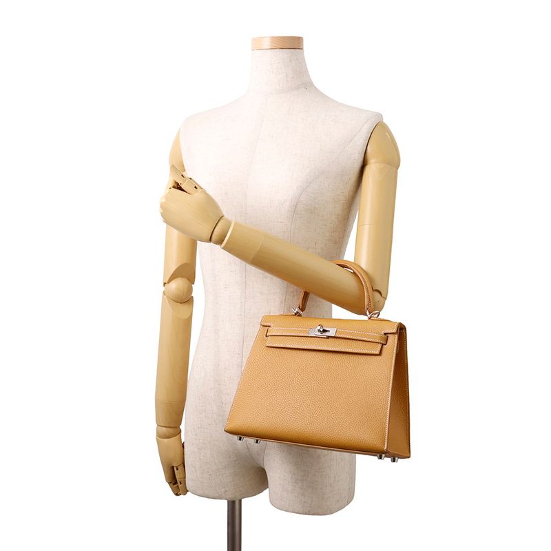 Hermes Handbag Kelly 25 Outer Sewing Natural Sable Silver Grain 2-Way