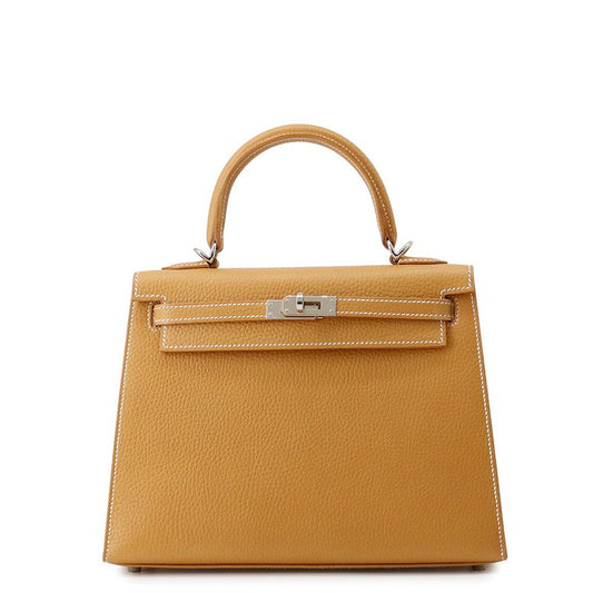 Hermes Handbag Kelly 25 Outer Sewing Natural Sable Silver Grain 2-Way