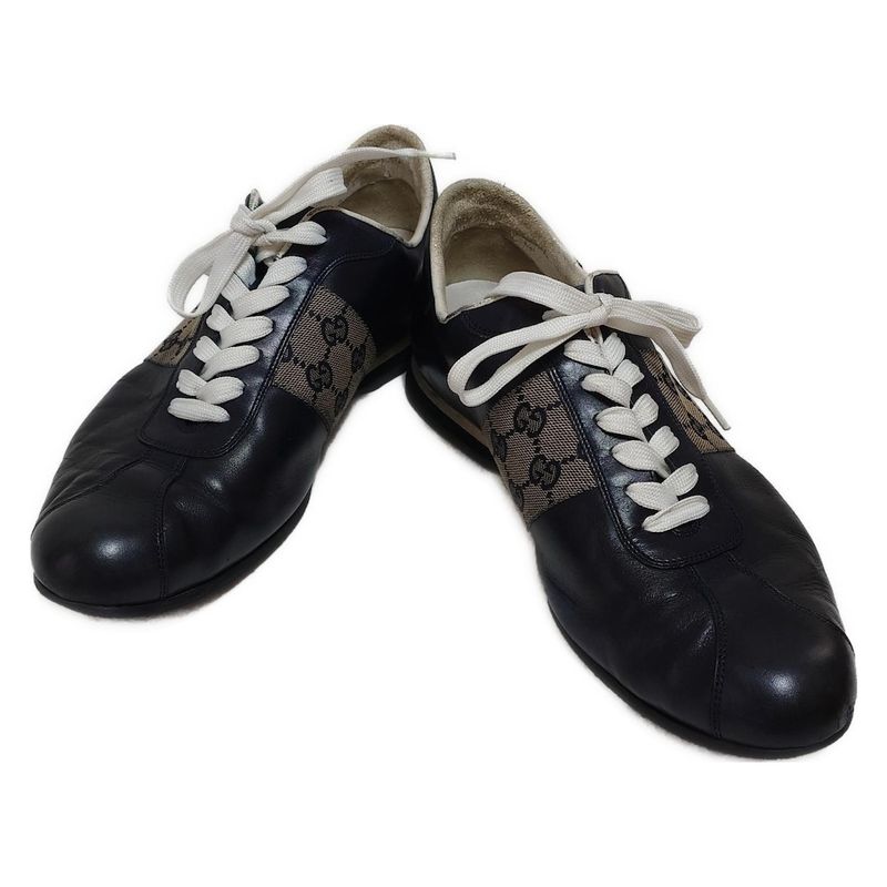 Gucci Sneakers 42 Dark Navy Beige GG Pattern Leather