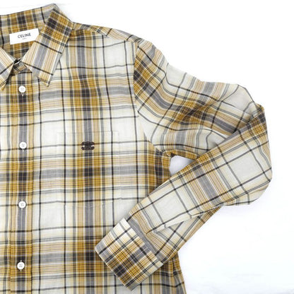 Celine Loose Shirt Lightweight Checked Cotton Sable Beige Brown 37