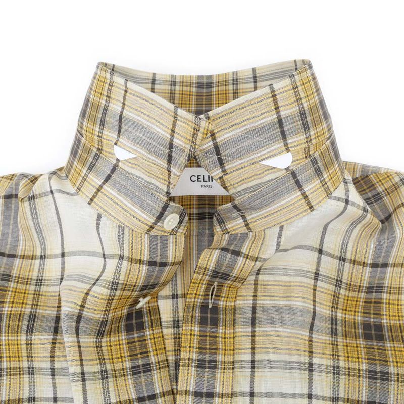 Celine Loose Shirt Lightweight Checked Cotton Sable Beige Brown 37