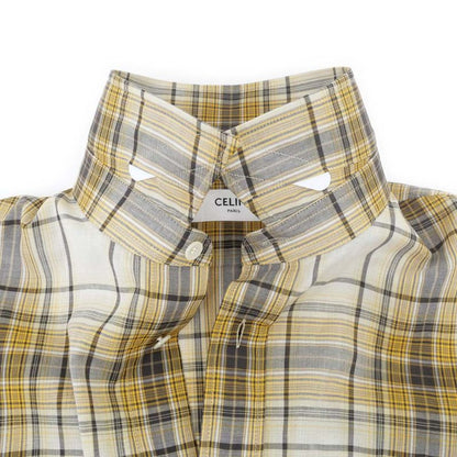 Celine Loose Shirt Lightweight Checked Cotton Sable Beige Brown 37