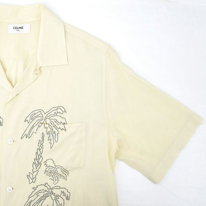 Celine Palm Tree Embroidery Bijou Short Sleeve Shirt Beige 38 Top