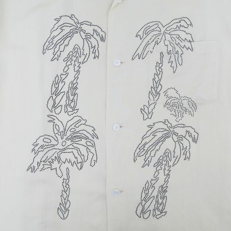 Celine Palm Tree Embroidery Bijou Short Sleeve Shirt Beige 38 Top