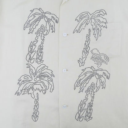 Celine Palm Tree Embroidery Bijou Short Sleeve Shirt Beige 38 Top