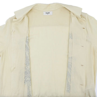 Celine Palm Tree Embroidery Bijou Short Sleeve Shirt Beige 38 Top