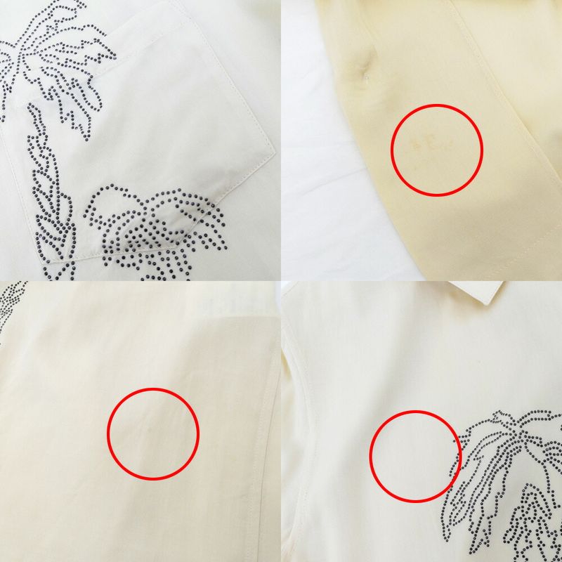 Celine Palm Tree Embroidery Bijou Short Sleeve Shirt Beige 38 Top
