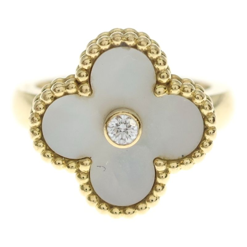 Van Cleef & Arpels Vintage Alhambra Mother of Pearl Diamond Ring 18k 47