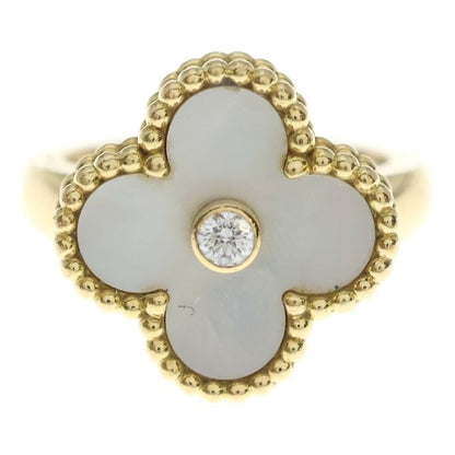 Van Cleef & Arpels Vintage Alhambra Mother of Pearl Diamond Ring 18k 47