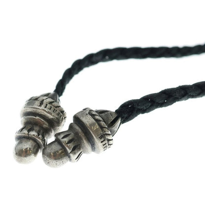 Chrome Hearts CH Crs Sml CL Small CH Cross Crimp Leather Braid Necklace Silver