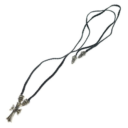 Chrome Hearts CH Crs Sml CL Small CH Cross Crimp Leather Braid Necklace Silver
