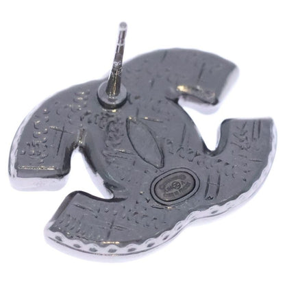 Chanel CC Logo Earrings Black Silver