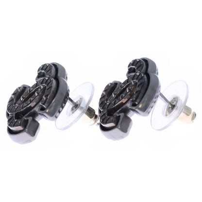 Chanel CC Logo Earrings Black Silver