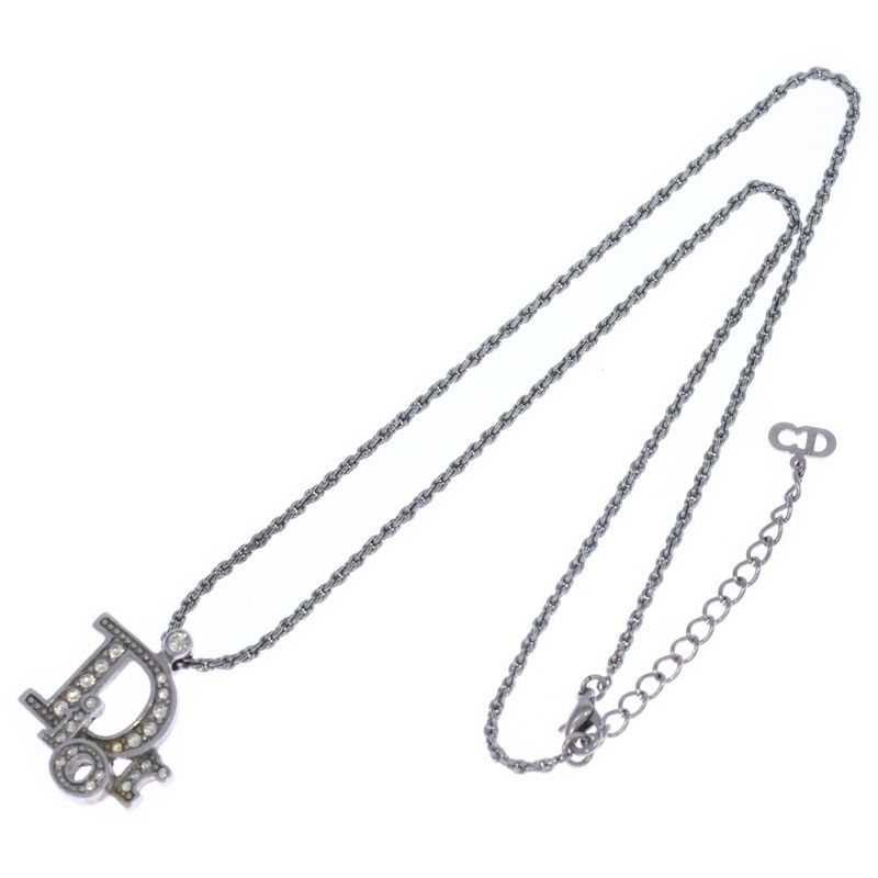 Dior CD Icon Logo Line Stone Necklace Silver