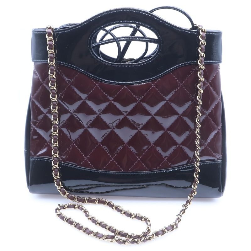 Chanel 31 Shopping 2-Way Chain Mini Shoulder Bag Gold Black Patent Leather
