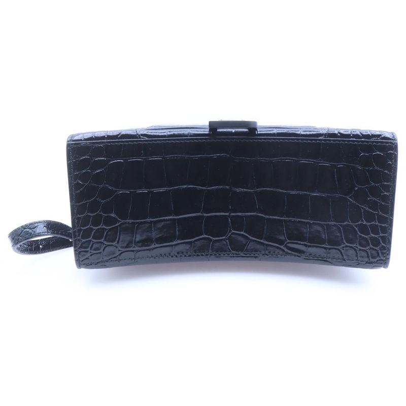 Balenciaga Our Glass 2-Way Shoulder Bag Black Leather Embossed Croco