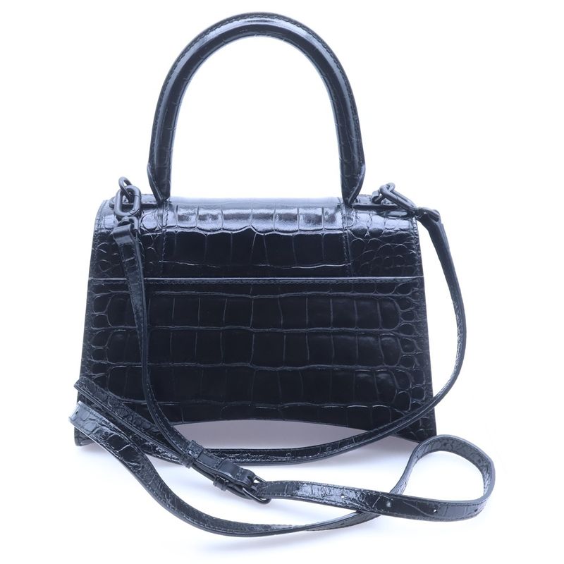 Balenciaga Our Glass 2-Way Shoulder Bag Black Leather Embossed Croco
