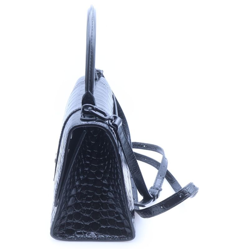 Balenciaga Our Glass 2-Way Shoulder Bag Black Leather Embossed Croco