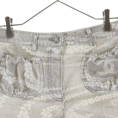 Chanel Cocobichi Pocket Denim Zip Fly Shorts Gray White