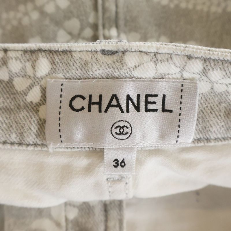 Chanel Cocobichi Pocket Denim Zip Fly Shorts Gray White