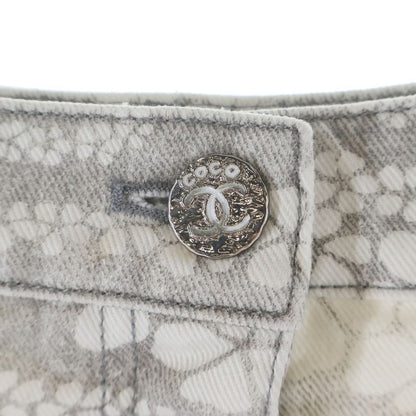 Chanel Cocobichi Pocket Denim Zip Fly Shorts Gray White