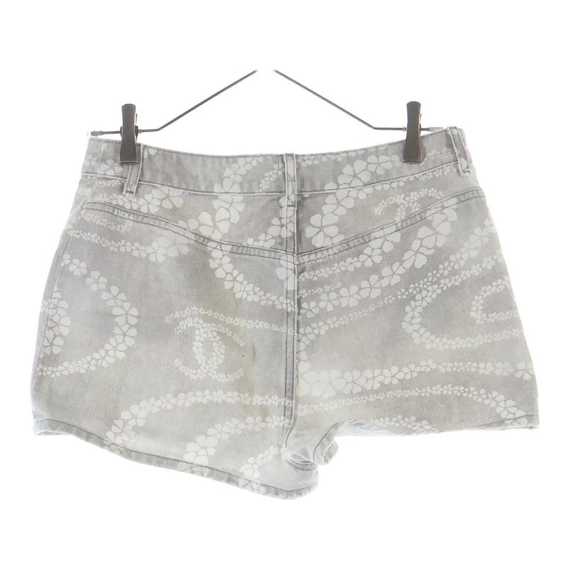 Chanel Cocobichi Pocket Denim Zip Fly Shorts Gray White