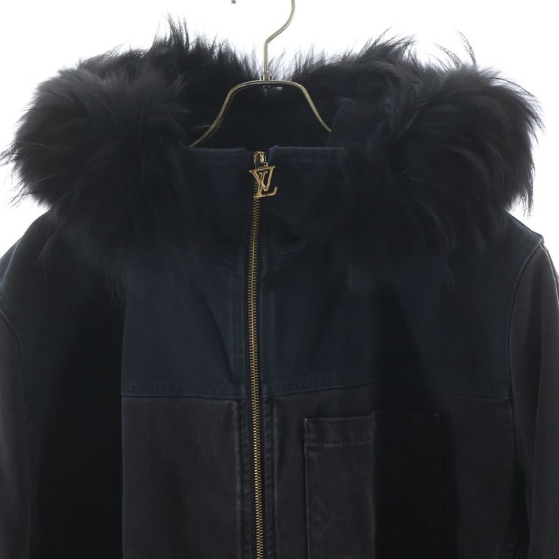 Louis Vuitton Monogram Furred Zip Up Denim Jacket Black Ccu
