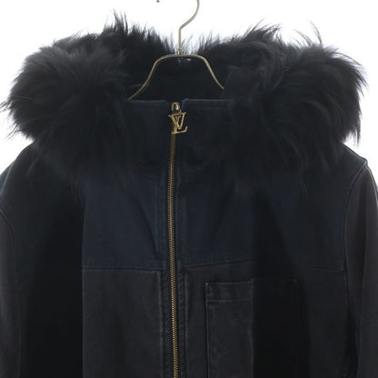 Louis Vuitton Monogram Furred Zip Up Denim Jacket Black Ccu