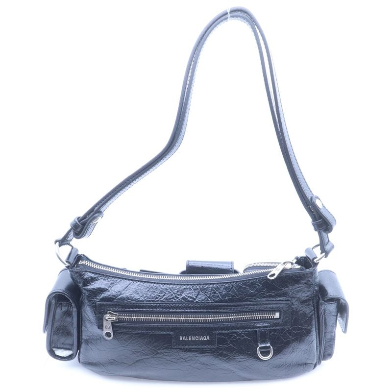 Balenciaga Super Busy Small Sling Bag Black Leather 1000 Silver