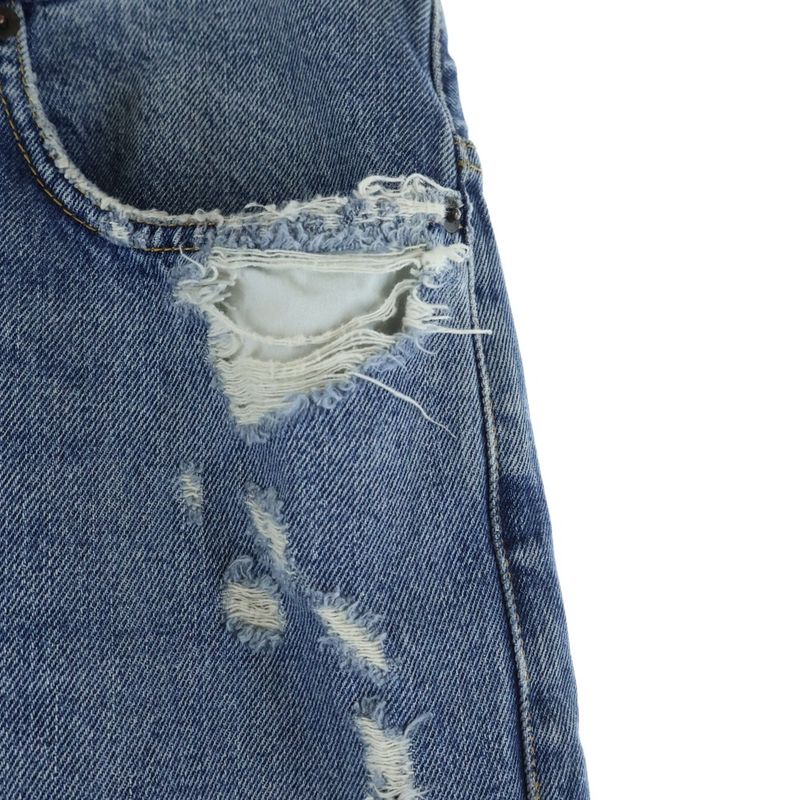 Balenciaga Ripped Distressed Midi Straight Denim Pants Indigo