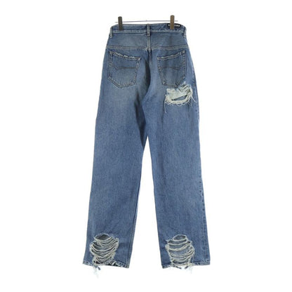 Balenciaga Ripped Distressed Midi Straight Denim Pants Indigo