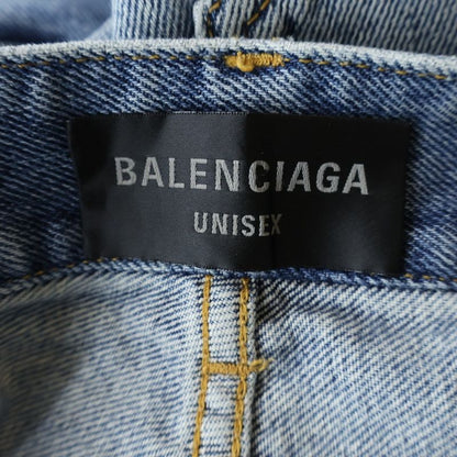 Balenciaga Ripped Distressed Midi Straight Denim Pants Indigo