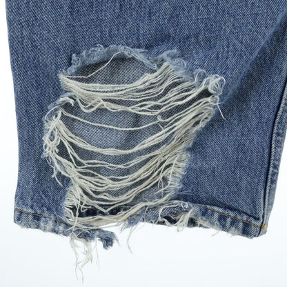 Balenciaga Ripped Distressed Midi Straight Denim Pants Indigo