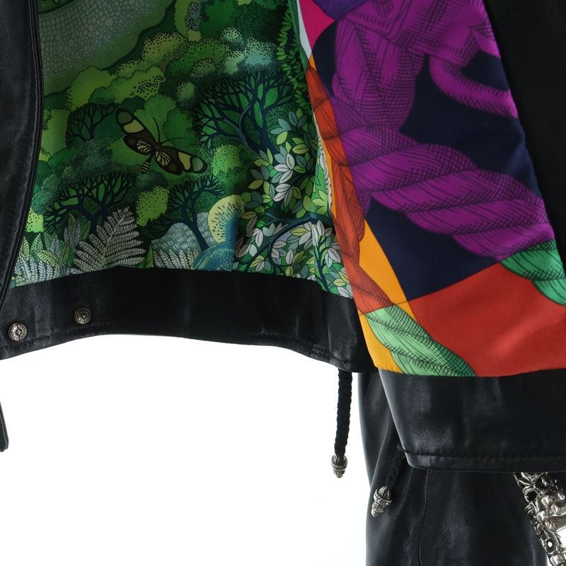 Hermes JJ Dean Lining Daga Zip Leather Double Rider's Jacket Black Green