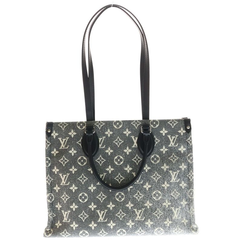 Louis Vuitton Monogram Jacquard Denim on the Go MM Tote Black Gray Silver