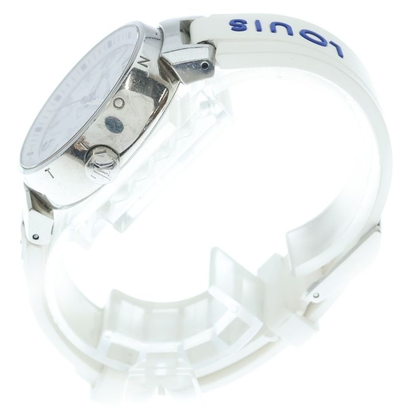 Louis Vuitton Monogram White Tambour MM Dial SS Rubber Quartz Stainless Steel