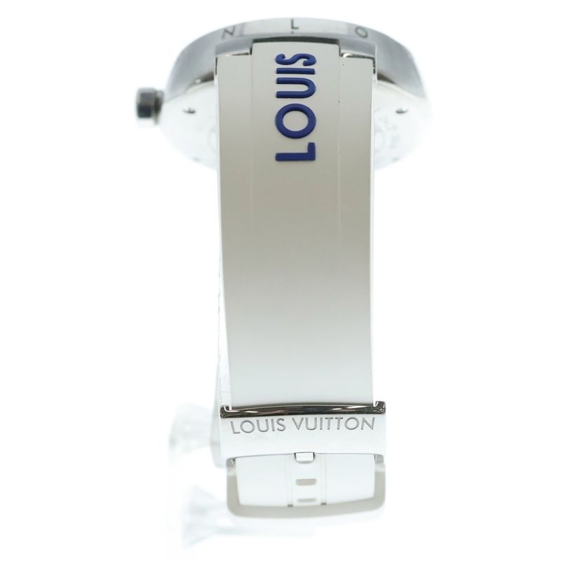 Louis Vuitton Monogram White Tambour MM Dial SS Rubber Quartz Stainless Steel