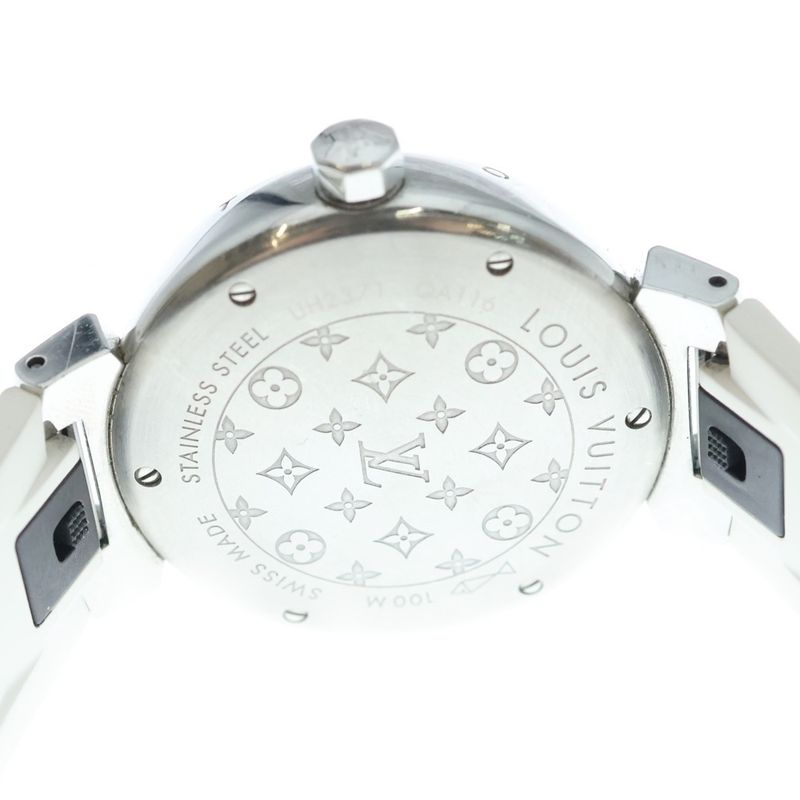 Louis Vuitton Monogram White Tambour MM Dial SS Rubber Quartz Stainless Steel