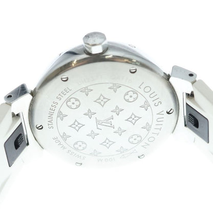 Louis Vuitton Monogram White Tambour MM Dial SS Rubber Quartz Stainless Steel