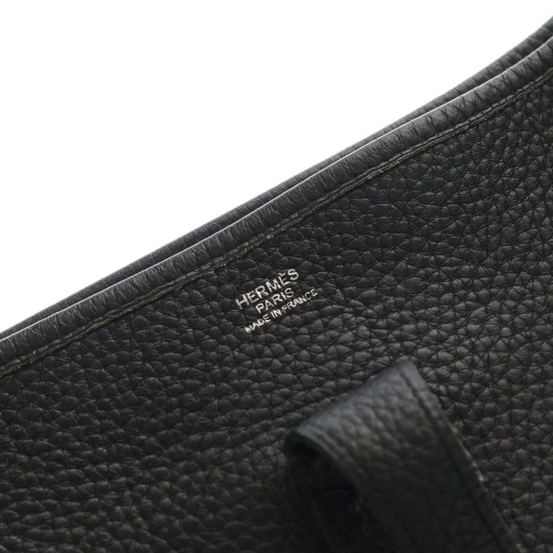 Hermes Evelyne GM Taurillon Clemence Leather Shoulder Bag Silver Black