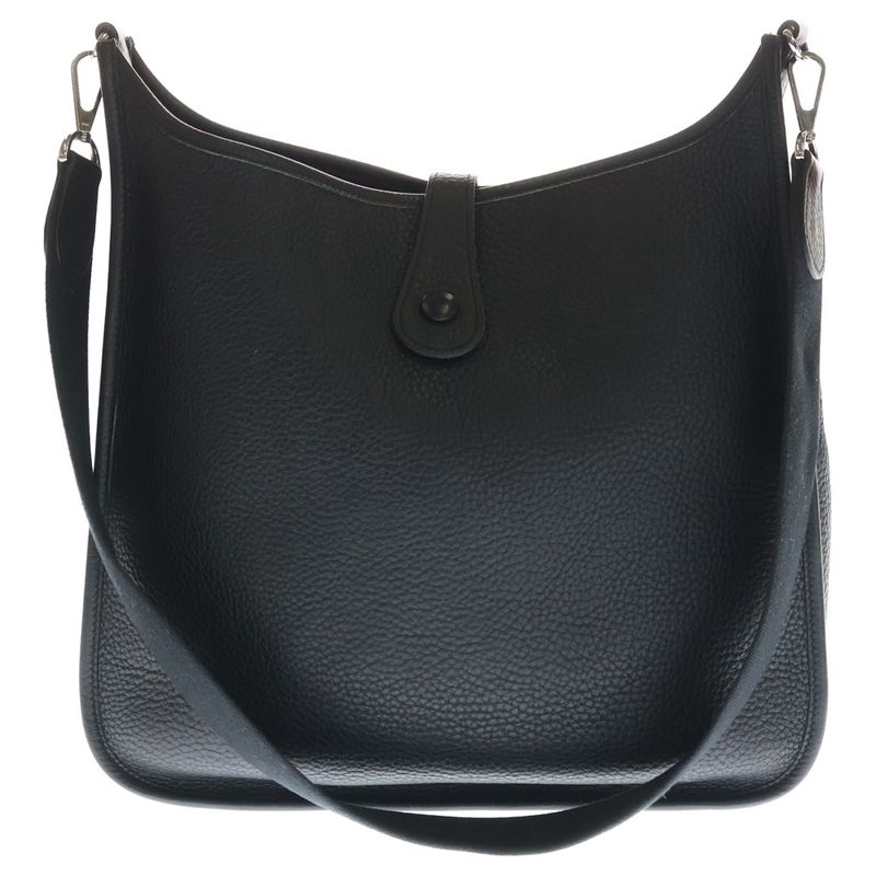Hermes Evelyne GM Taurillon Clemence Leather Shoulder Bag Silver Black