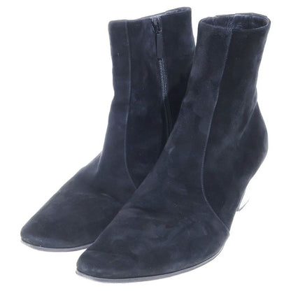 Saint Laurent Paris Suede Side Zip Leather Heel Boots Black