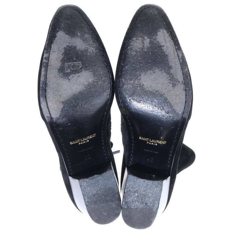 Saint Laurent Paris Suede Side Zip Leather Heel Boots Black